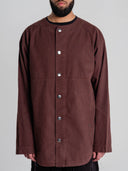 Baseball Longline Overshirt in brown by Lotesend – image 1 of 9